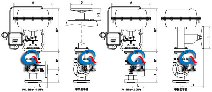 氣動薄膜角式調節(jié)閥（外形尺寸圖）