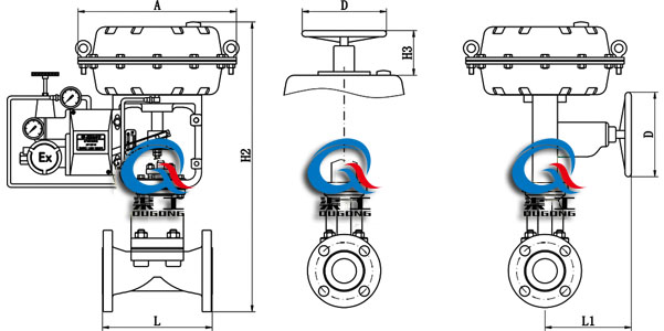 氣動隔膜調節閥 外形尺寸圖
